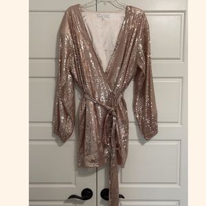 ROSE GOLD SEQUIN WRAP DRESS large